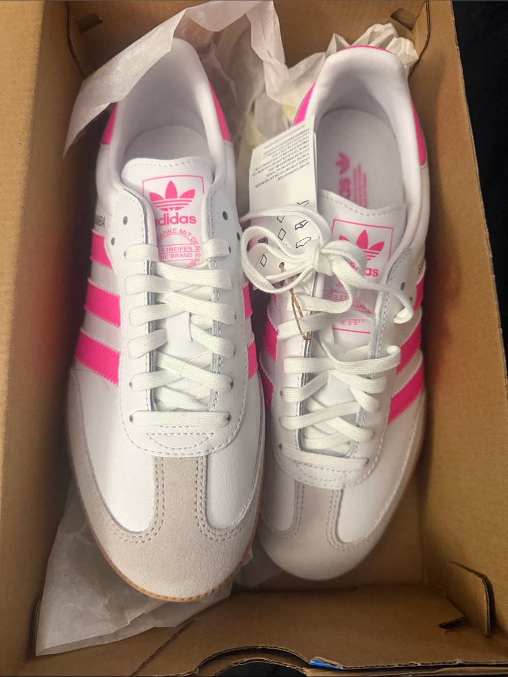 adidas Samba Women’s White & Hot Pink Leather Sneakers - Picture 4 of 6
